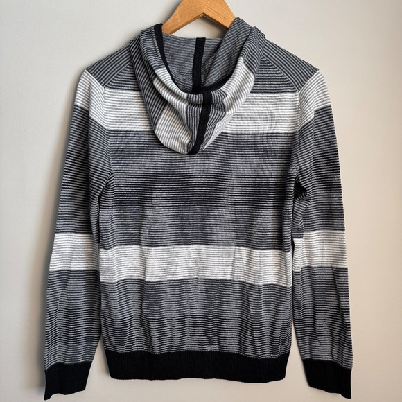 Armani Exchange Men's 100% Merino Wool Striped Hooded Full Zip Up Sweater Gray S - Picture 6 of 15
